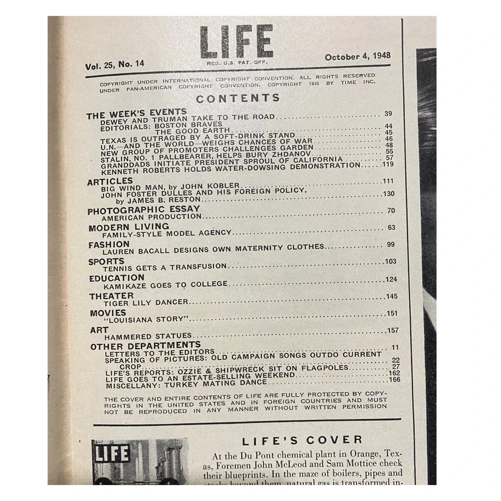 LIFE Magazine October 4 1948 Dewey Truman Campaign + American Industry